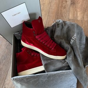 Tom Ford Red Velvet High Top Sneakers EU 43 / US 10